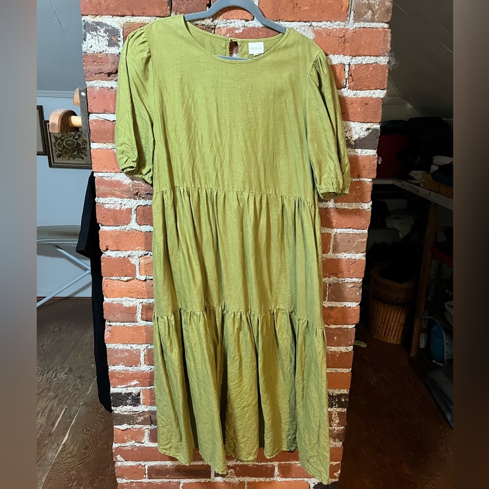 Annagail 100% linen tiered midi dress